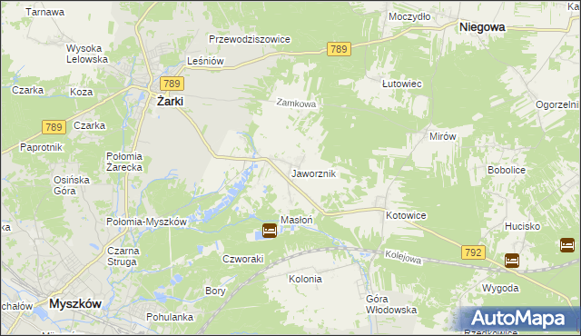 mapa Jaworznik gmina Żarki, Jaworznik gmina Żarki na mapie Targeo
