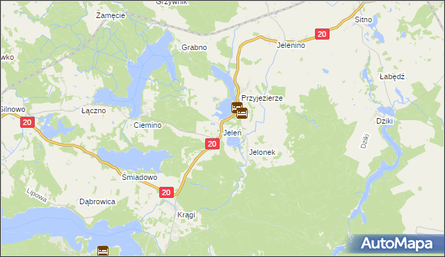 mapa Jeleń gmina Borne Sulinowo, Jeleń gmina Borne Sulinowo na mapie Targeo