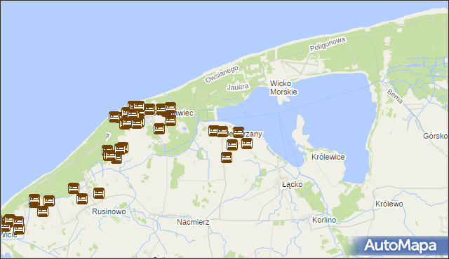 mapa Jezierzany gmina Postomino, Jezierzany gmina Postomino na mapie Targeo