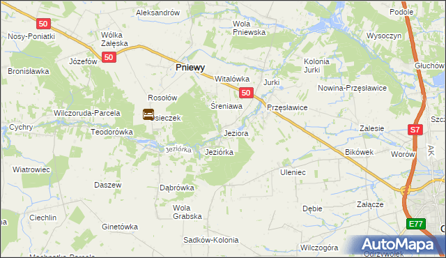 mapa Jeziora gmina Pniewy, Jeziora gmina Pniewy na mapie Targeo