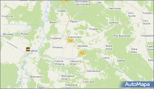 mapa Jeżowiec gmina Kluczewsko, Jeżowiec gmina Kluczewsko na mapie Targeo