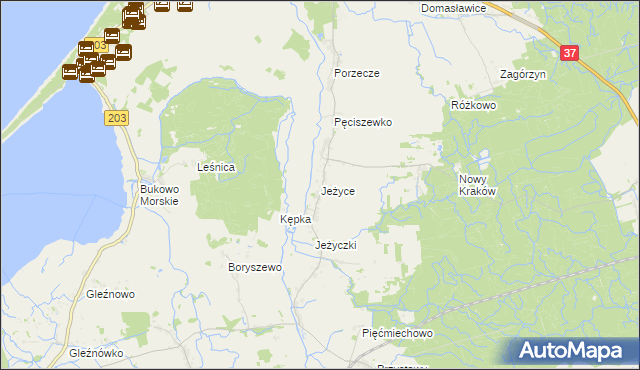 mapa Jeżyce gmina Darłowo, Jeżyce gmina Darłowo na mapie Targeo