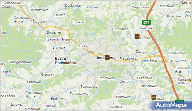 mapa Jordanów powiat suski, Jordanów powiat suski na mapie Targeo