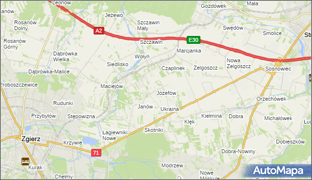 mapa Józefów gmina Zgierz, Józefów gmina Zgierz na mapie Targeo