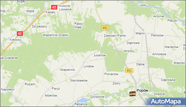 mapa Julianów gmina Lipie, Julianów gmina Lipie na mapie Targeo