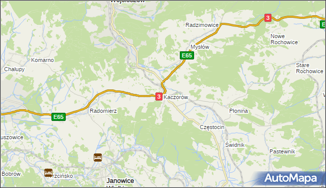 mapa Kaczorów gmina Bolków, Kaczorów gmina Bolków na mapie Targeo