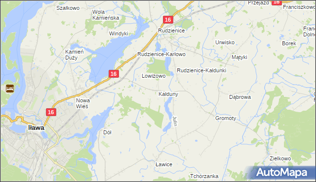 mapa Kałduny gmina Iława, Kałduny gmina Iława na mapie Targeo