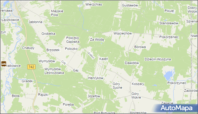 mapa Kaleń gmina Przedbórz, Kaleń gmina Przedbórz na mapie Targeo