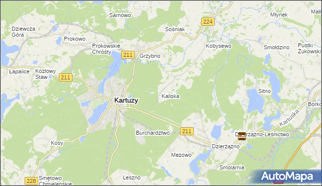 mapa Kaliska gmina Kartuzy, Kaliska gmina Kartuzy na mapie Targeo