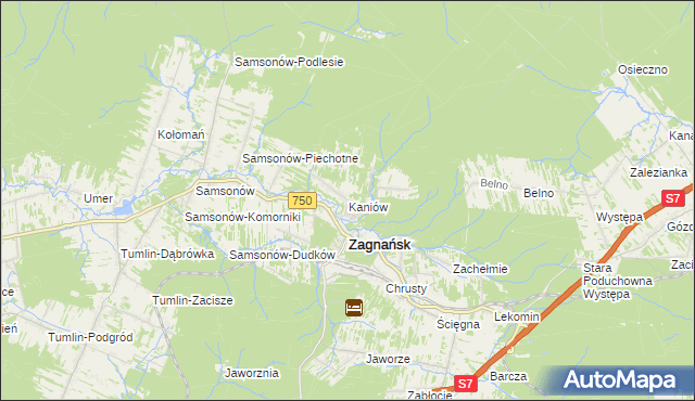 mapa Kaniów gmina Zagnańsk, Kaniów gmina Zagnańsk na mapie Targeo
