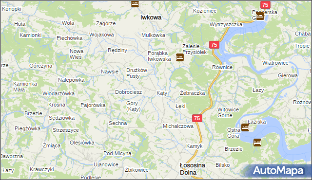 mapa Kąty gmina Iwkowa, Kąty gmina Iwkowa na mapie Targeo
