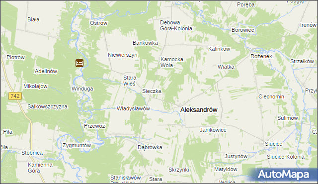 mapa Kawęczyn gmina Aleksandrów, Kawęczyn gmina Aleksandrów na mapie Targeo