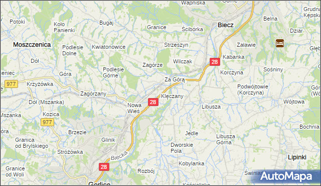mapa Klęczany gmina Gorlice, Klęczany gmina Gorlice na mapie Targeo