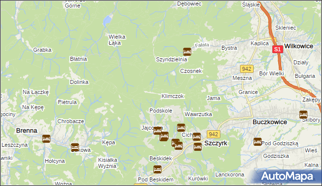 mapa Klimczok, Klimczok na mapie Targeo