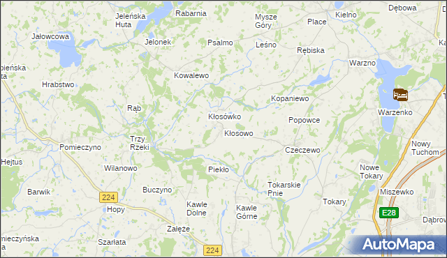 mapa Kłosowo gmina Przodkowo, Kłosowo gmina Przodkowo na mapie Targeo