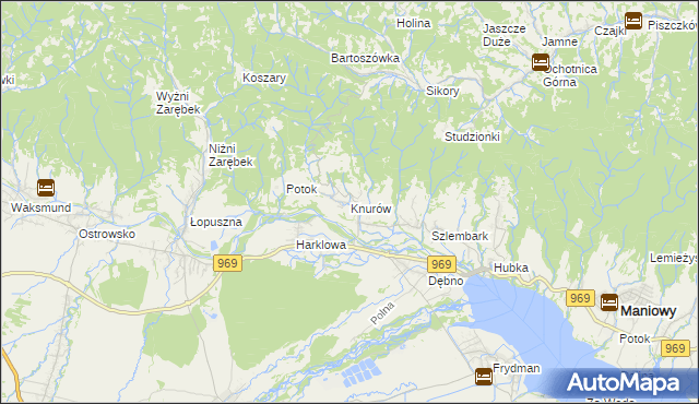 mapa Knurów gmina Nowy Targ, Knurów gmina Nowy Targ na mapie Targeo