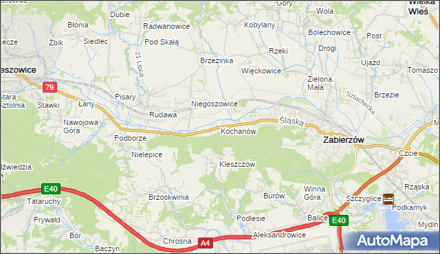 mapa Kochanów gmina Zabierzów, Kochanów gmina Zabierzów na mapie Targeo