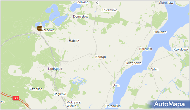 mapa Kodrąb gmina Wolin, Kodrąb gmina Wolin na mapie Targeo