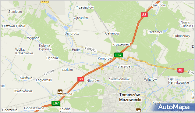 mapa Komorów gmina Tomaszów Mazowiecki, Komorów gmina Tomaszów Mazowiecki na mapie Targeo