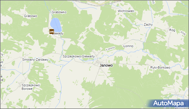 mapa Komorowo gmina Janowo, Komorowo gmina Janowo na mapie Targeo