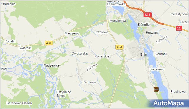 mapa Konarskie gmina Kórnik, Konarskie gmina Kórnik na mapie Targeo