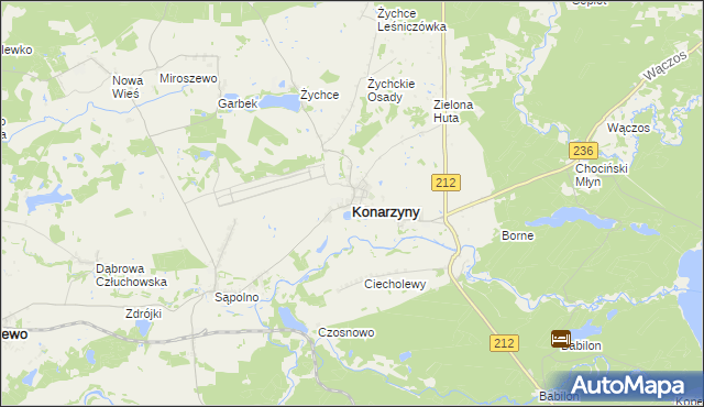 mapa Konarzyny powiat chojnicki, Konarzyny powiat chojnicki na mapie Targeo