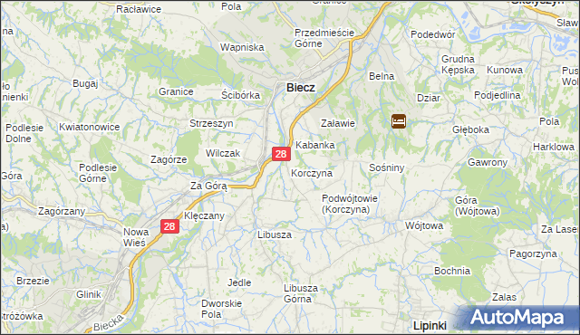 mapa Korczyna gmina Biecz, Korczyna gmina Biecz na mapie Targeo