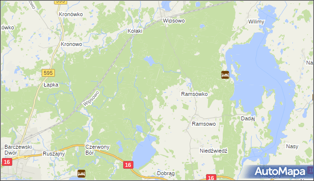 mapa Koronowo gmina Barczewo, Koronowo gmina Barczewo na mapie Targeo