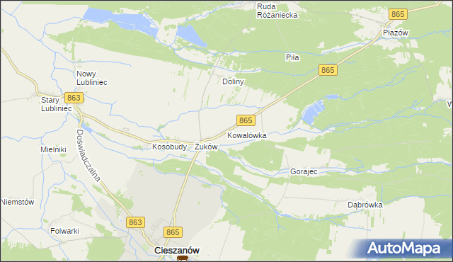 mapa Kowalówka gmina Cieszanów, Kowalówka gmina Cieszanów na mapie Targeo