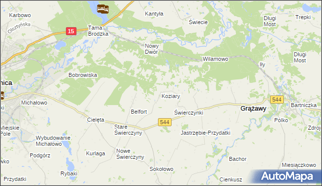 mapa Koziary, Koziary na mapie Targeo