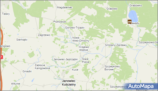 mapa Krajewo Wielkie gmina Janowiec Kościelny, Krajewo Wielkie gmina Janowiec Kościelny na mapie Targeo