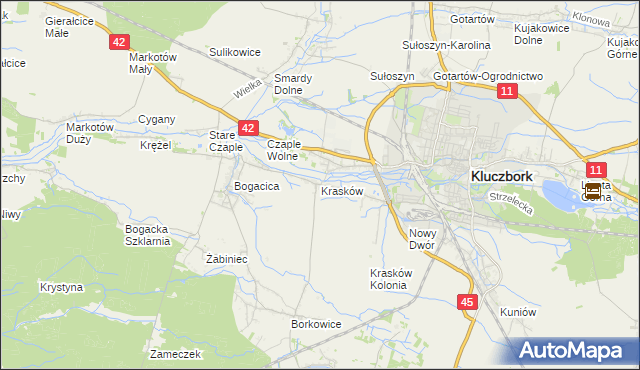 mapa Krasków gmina Kluczbork, Krasków gmina Kluczbork na mapie Targeo
