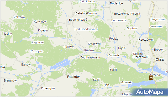 mapa Krasów gmina Radków, Krasów gmina Radków na mapie Targeo