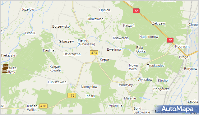 mapa Krępa gmina Poddębice, Krępa gmina Poddębice na mapie Targeo