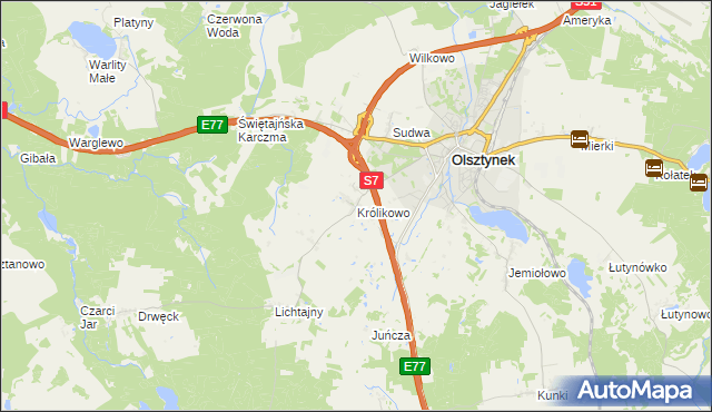 mapa Królikowo gmina Olsztynek, Królikowo gmina Olsztynek na mapie Targeo