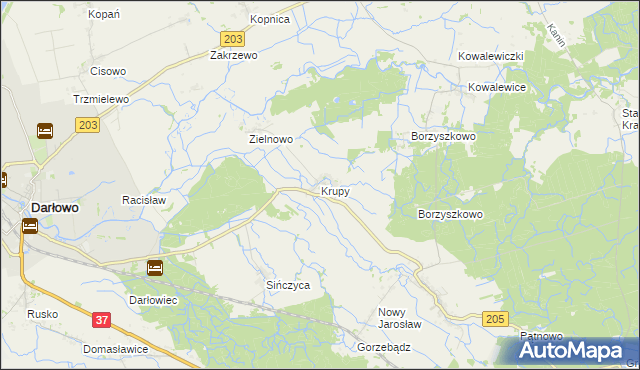 mapa Krupy gmina Darłowo, Krupy gmina Darłowo na mapie Targeo