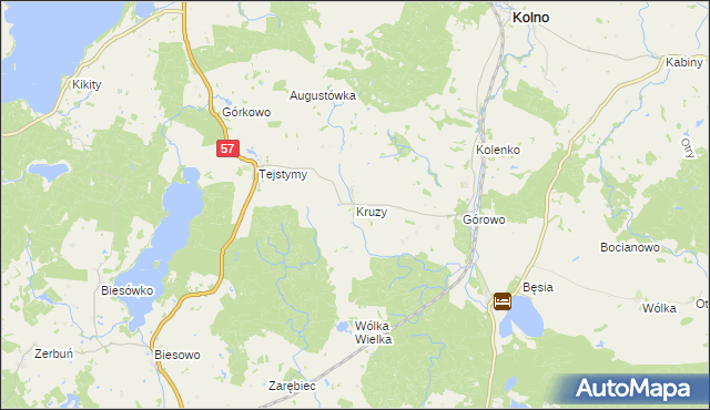 mapa Kruzy gmina Kolno, Kruzy gmina Kolno na mapie Targeo