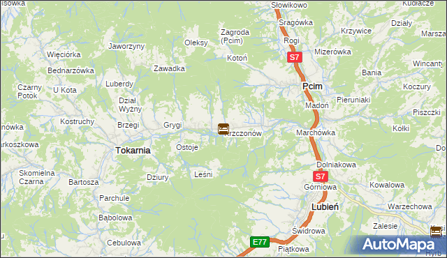 mapa Krzczonów gmina Tokarnia, Krzczonów gmina Tokarnia na mapie Targeo