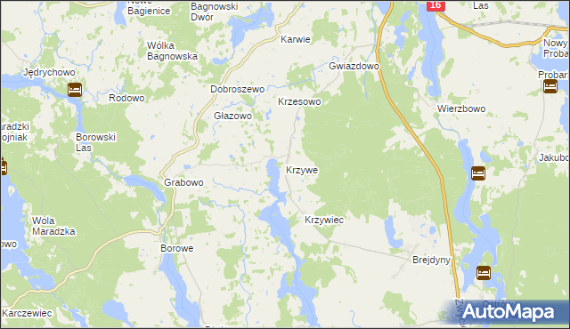 mapa Krzywe gmina Mrągowo, Krzywe gmina Mrągowo na mapie Targeo
