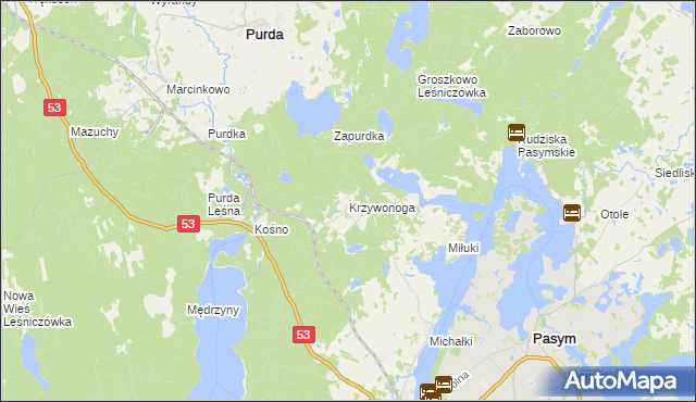 mapa Krzywonoga, Krzywonoga na mapie Targeo