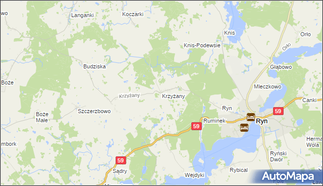 mapa Krzyżany, Krzyżany na mapie Targeo