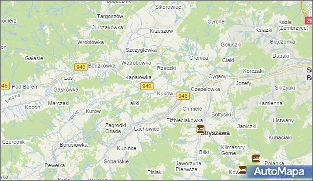 mapa Kuków gmina Stryszawa, Kuków gmina Stryszawa na mapie Targeo