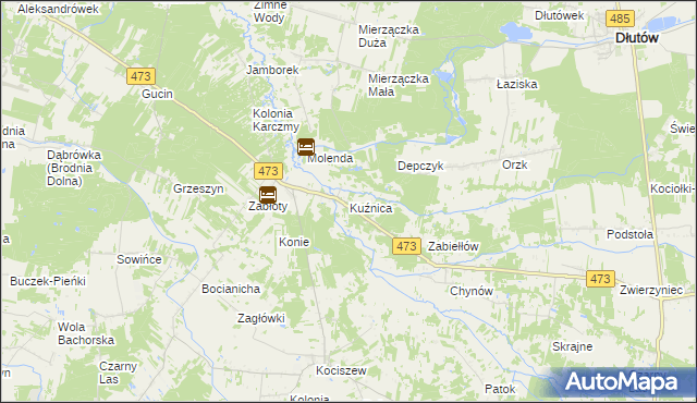 mapa Kuźnica gmina Zelów, Kuźnica gmina Zelów na mapie Targeo