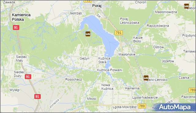 mapa Kuźnica Stara gmina Poraj, Kuźnica Stara gmina Poraj na mapie Targeo