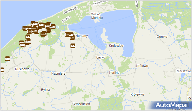 mapa Łącko gmina Postomino, Łącko gmina Postomino na mapie Targeo