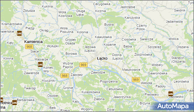 mapa Łącko powiat nowosądecki, Łącko powiat nowosądecki na mapie Targeo