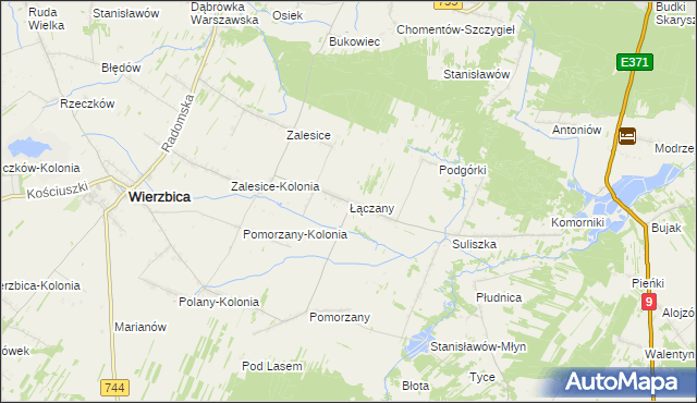mapa Łączany gmina Wierzbica, Łączany gmina Wierzbica na mapie Targeo