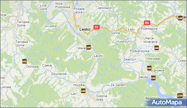 mapa Łączki gmina Lesko, Łączki gmina Lesko na mapie Targeo