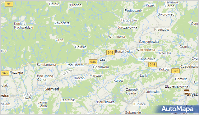 mapa Las gmina Ślemień, Las gmina Ślemień na mapie Targeo