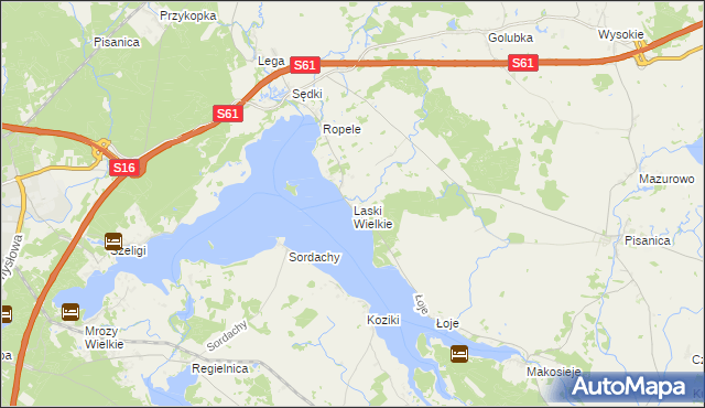 mapa Laski Wielkie gmina Kalinowo, Laski Wielkie gmina Kalinowo na mapie Targeo